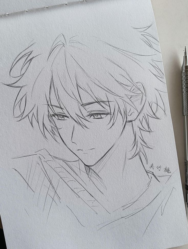 2f5c522bed0c87837820aba0b06e1ad1 Anime-style sketch of a young character with tousled hair, detailed with pencil shading on textured paper. | Sky Rye Design Anime-style sketch of a young character with tousled hair, detailed with pencil shading on textured paper.