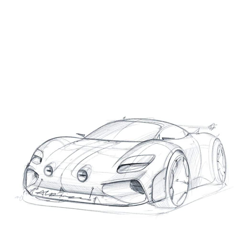 3a6bd2408c5039d6c8938779f7eb7809 Sleek sports car sketch with aerodynamic design and bold curves, showcasing futuristic automotive concept. | Sky Rye Design Sleek sports car sketch with aerodynamic design and bold curves, showcasing futuristic automotive concept.