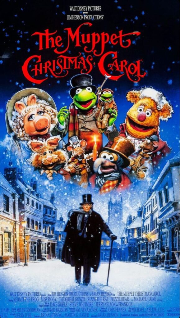 _ 4 Poster of The Muppet Christmas Carol featuring main characters in a wintry Victorian setting. | Sky Rye Design Poster of The Muppet Christmas Carol featuring main characters in a wintry Victorian setting.