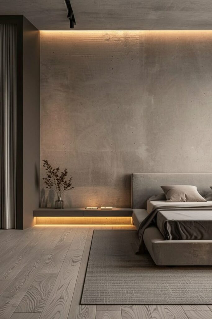 42+ Minamalist Bedroom Ideas That Are Super Calming Minimalist bedroom design with gray tones, ambient lighting, and modern decor elements. | Sky Rye Design Minimalist bedroom design with gray tones, ambient lighting, and modern decor elements.