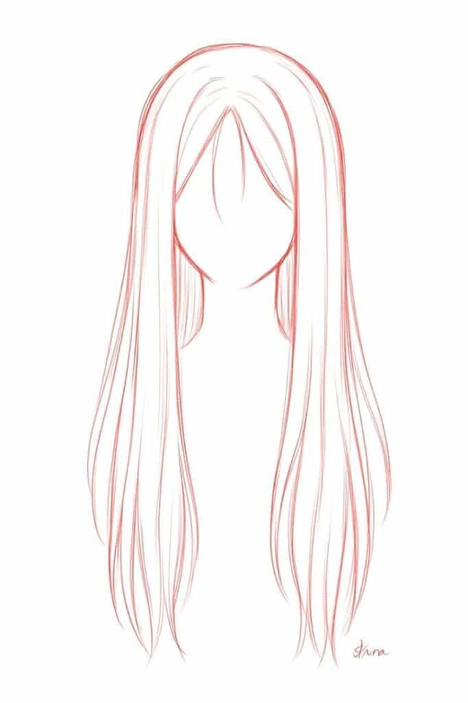 4bb36309958124216b20398eb5cc2c8b Illustration of straight long hair sketch in red pencil on white background. | Sky Rye Design Illustration of straight long hair sketch in red pencil on white background.