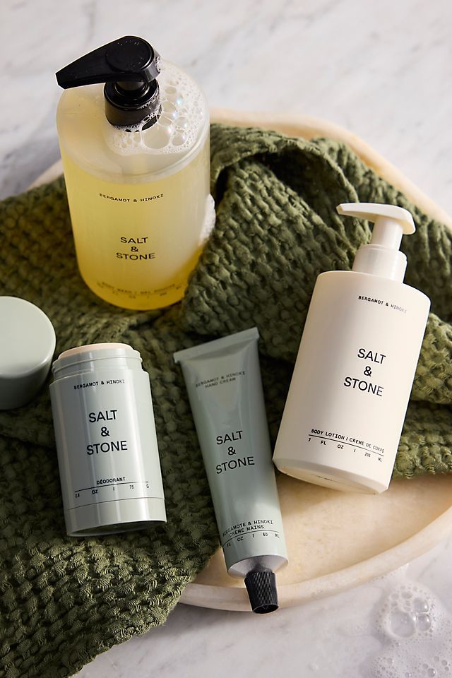4c437d0caf846ed5cf7a8861cf1103fe Salt & Stone skincare products on a textured green cloth tray, highlighting clean beauty essentials. | Sky Rye Design Salt & Stone skincare products on a textured green cloth tray, highlighting clean beauty essentials.