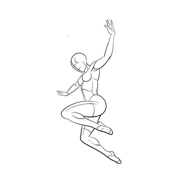 Line drawing of a figure in a dynamic dance pose, showcasing movement and athletic grace on a white background.