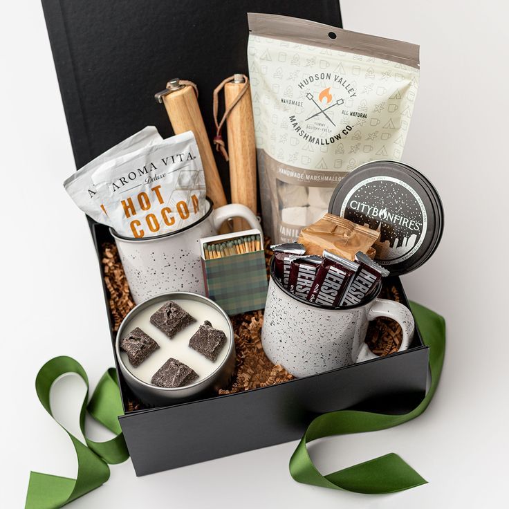 _ 5 Gift box with hot cocoa, mugs, matches, marshmallows, and chocolate bars, perfect for cozy winter nights. | Sky Rye Design Gift box with hot cocoa, mugs, matches, marshmallows, and chocolate bars, perfect for cozy winter nights.