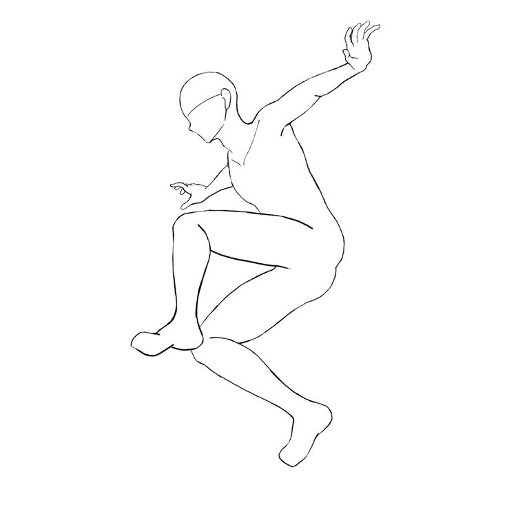 Line art of a dynamic jumping pose, perfect for figure drawing or anatomy study references.