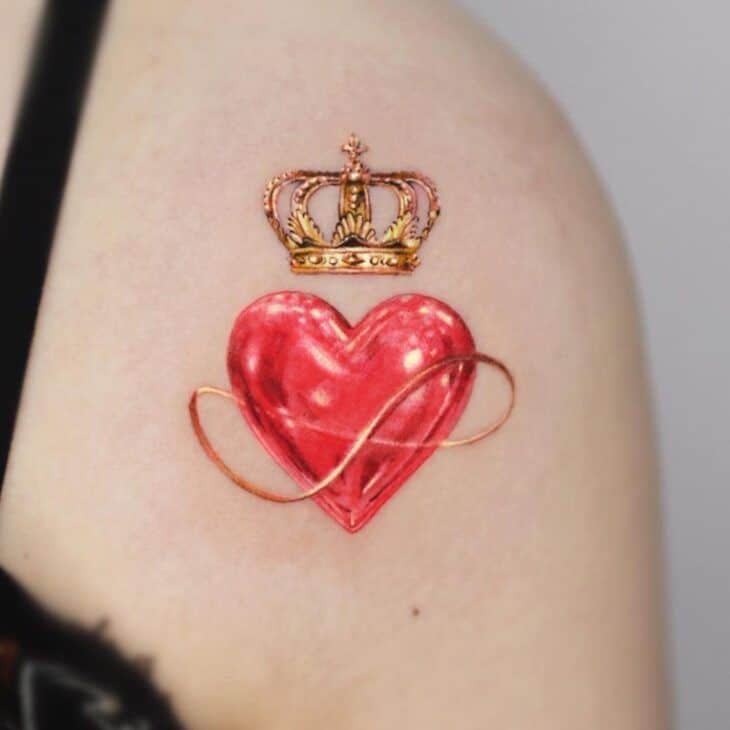_ 6 Tattoo design with a crowned red heart and infinity symbol, symbolizing eternal love and royalty. | Sky Rye Design Tattoo design with a crowned red heart and infinity symbol, symbolizing eternal love and royalty.