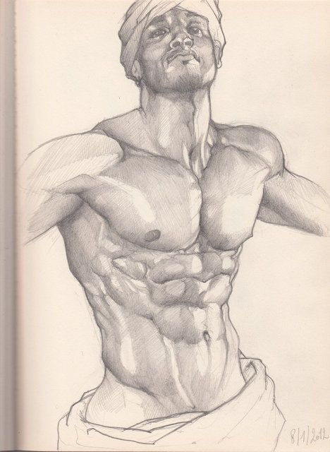 Pencil sketch of a muscular man with a turban, showcasing detailed anatomy and strong physique.