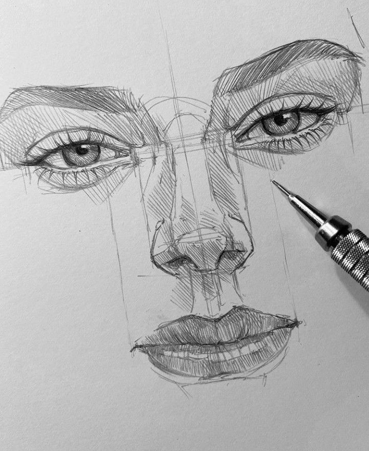 61d006f21840269b4bc68fcdf1a20f65 Detailed pencil sketch of a face with a mechanical pencil, focusing on eyes, nose, and lips. | Sky Rye Design Detailed pencil sketch of a face with a mechanical pencil, focusing on eyes, nose, and lips.