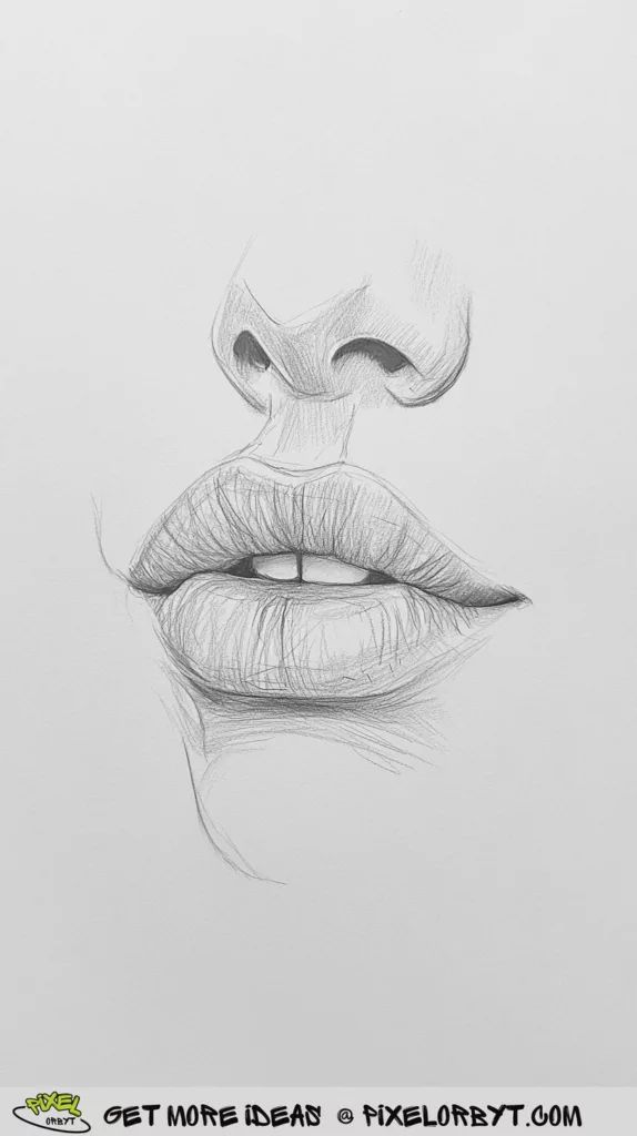62b97b246cec8e65e481f0d1c05e0176 Pencil sketch of lips and nose, showcasing artistic shading and detail. | Sky Rye Design Pencil sketch of lips and nose, showcasing artistic shading and detail.