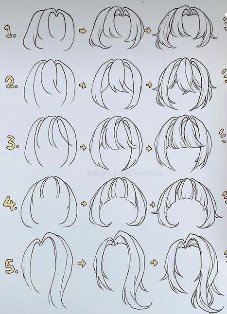 62f31bb0e9857ffdee62ae67b7934f59 Step-by-step drawing guide for various anime hairstyle designs in five different styles. | Sky Rye Design Step-by-step drawing guide for various anime hairstyle designs in five different styles.
