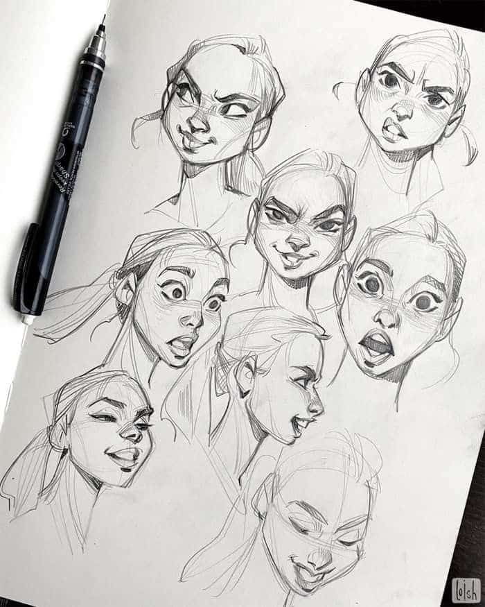 6497fda4151d888a334953e55cf81a61 Pencil sketches of diverse facial expressions on a sketchpad with a pen beside. | Sky Rye Design Pencil sketches of diverse facial expressions on a sketchpad with a pen beside.