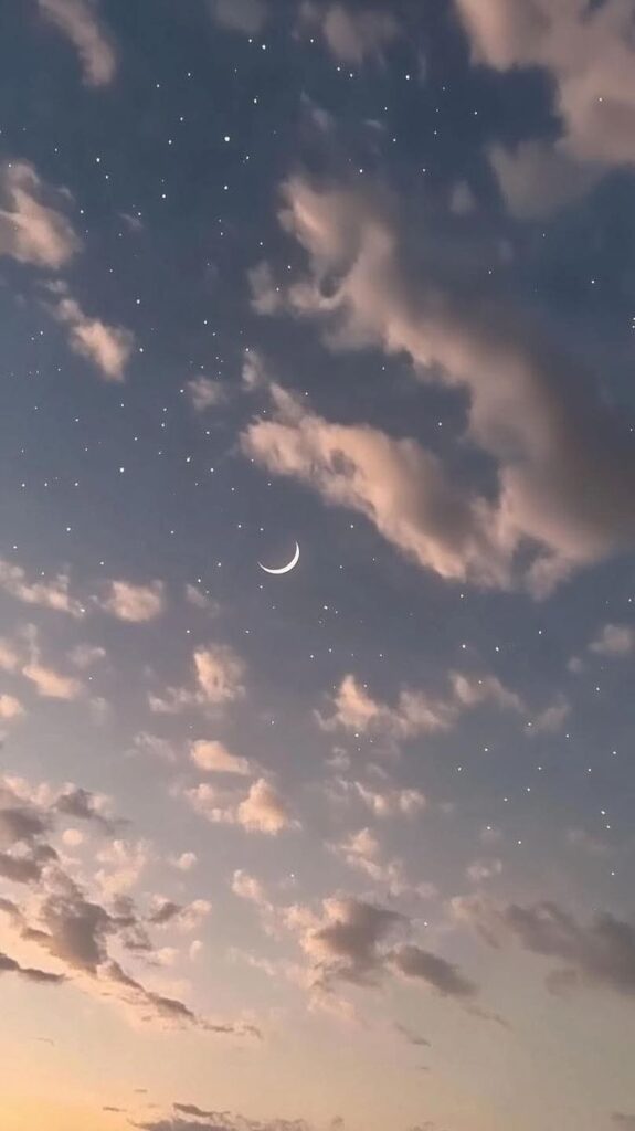 6b97e14f-b5bb-4fcd-9721-bdd53e4f9661 Crescent moon and stars in a beautiful evening sky with soft clouds, creating a serene and dreamy atmosphere. | Sky Rye Design Crescent moon and stars in a beautiful evening sky with soft clouds, creating a serene and dreamy atmosphere.