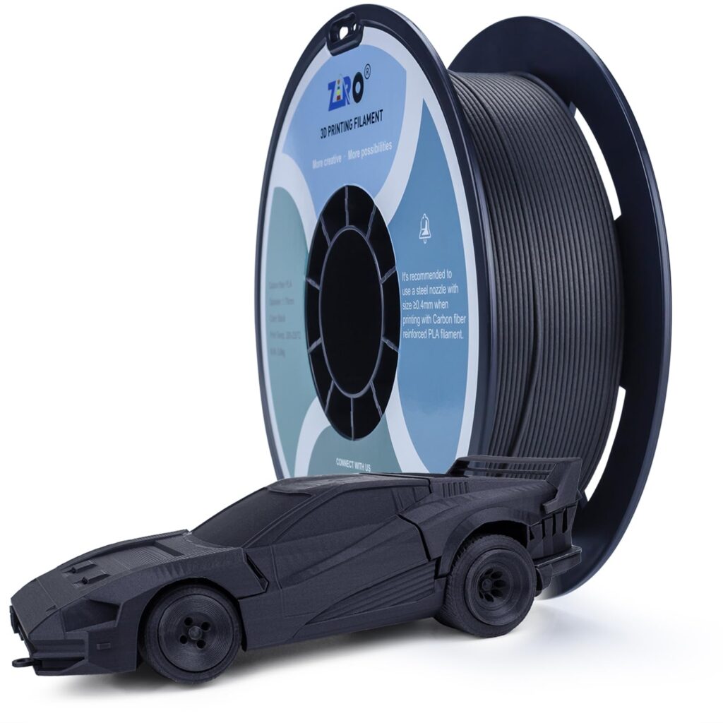 714B4uH1QZL Spool of black 3D printing filament with a small 3D-printed car model, showcasing a carbon fiber PLA filament. | Sky Rye Design Spool of black 3D printing filament with a small 3D-printed car model, showcasing a carbon fiber PLA filament.