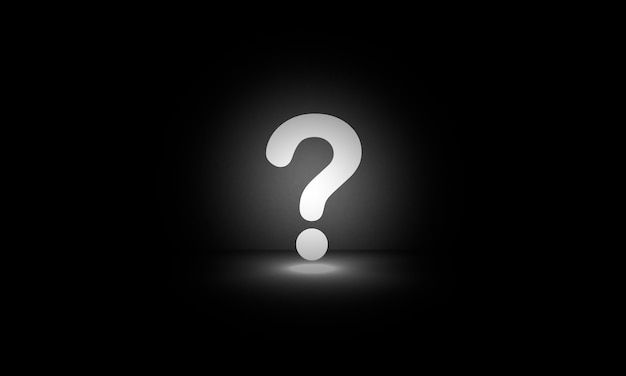 Bold white question mark on a dark background, symbolizing mystery and inquiry.