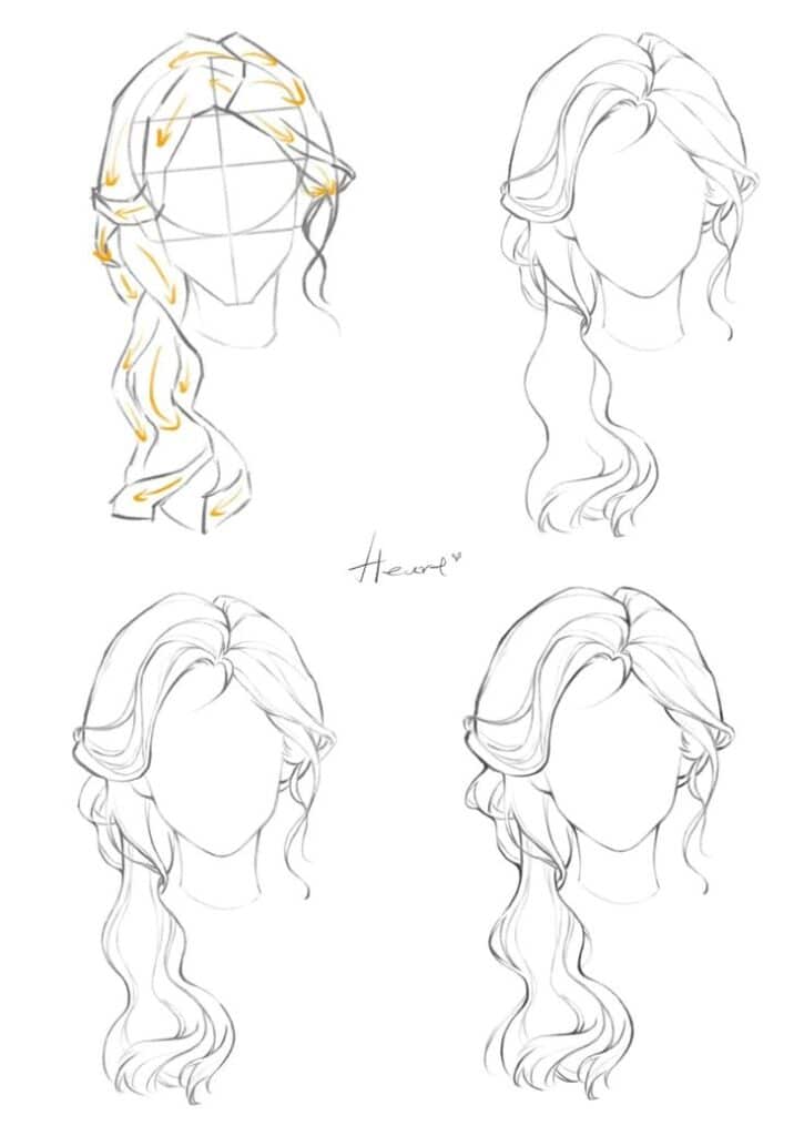 8cf0856cb58f59738d7247983be67c68 Illustration showing step-by-step guide for drawing braided hairstyle with detailed sketch techniques. | Sky Rye Design Illustration showing step-by-step guide for drawing braided hairstyle with detailed sketch techniques.