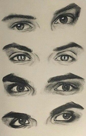 Realistic pencil sketches of expressive eyes, showcasing different emotions and artistic shading techniques.