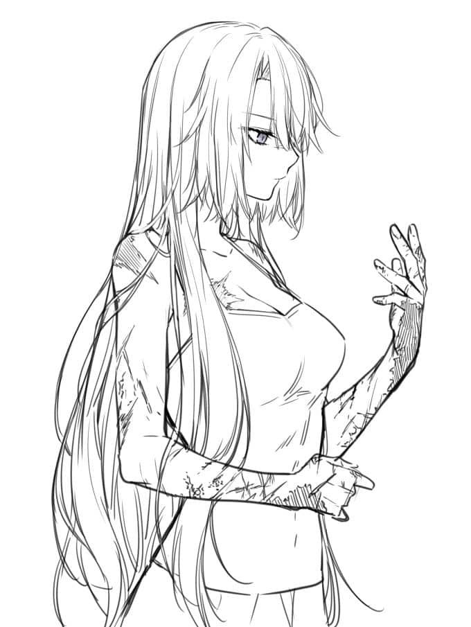 9238e78d9a27d53db0e1fdbb0c27d8be Anime sketch of a long-haired woman with detailed line art, looking at her raised hand thoughtfully. | Sky Rye Design Anime sketch of a long-haired woman with detailed line art, looking at her raised hand thoughtfully.