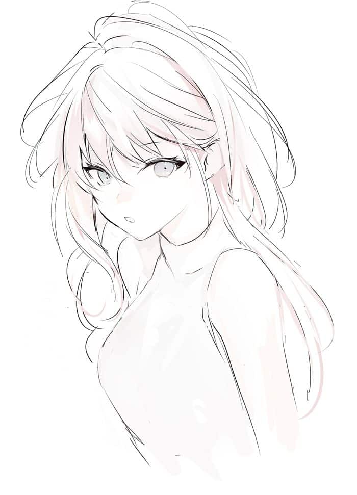 949219a18a40b35cc26416d6c66354af Anime-style girl sketch with long flowing hair and a gentle expression, drawn in black and white. | Sky Rye Design Anime-style girl sketch with long flowing hair and a gentle expression, drawn in black and white.