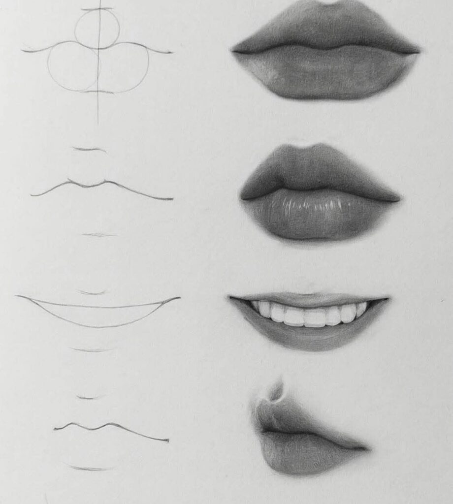 950f21b5caf06d422e58b969d0663cda Step-by-step lip drawing guide showing sketches and realistic shading techniques for artists. | Sky Rye Design Step-by-step lip drawing guide showing sketches and realistic shading techniques for artists.