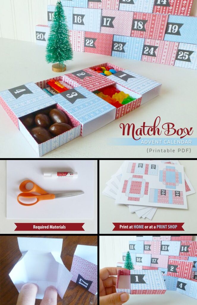 Advent Calendar Printable Countdown to Christmas Scandi Design Nordic Pattern Calendrier De Lavent Adult Advent Calendar Boxes - Etsy Canada DIY Matchbox Advent Calendar with materials, instructions, and small colorful candies for each day leading to Christmas. | Sky Rye Design DIY Matchbox Advent Calendar with materials, instructions, and small colorful candies for each day leading to Christmas.