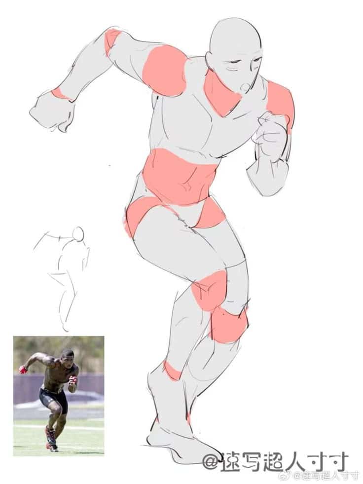 Athlete sketch showcasing muscle focus and dynamic motion, inspired by sprinting pose for anatomy study.