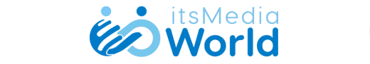 B25B8C06-112F-42E8-AB9A-2B53B8EEAF14 Logo of itsMedia World featuring abstract human figures and text in blue shades. | Sky Rye Design Logo of itsMedia World featuring abstract human figures and text in blue shades.