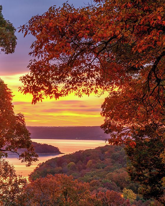 Beaver Lake Overlook Autumn Sunrise Autumn sunset over a scenic lake, with vibrant foliage and colorful sky, offering a serene and picturesque view. | Sky Rye Design Autumn sunset over a scenic lake, with vibrant foliage and colorful sky, offering a serene and picturesque view.