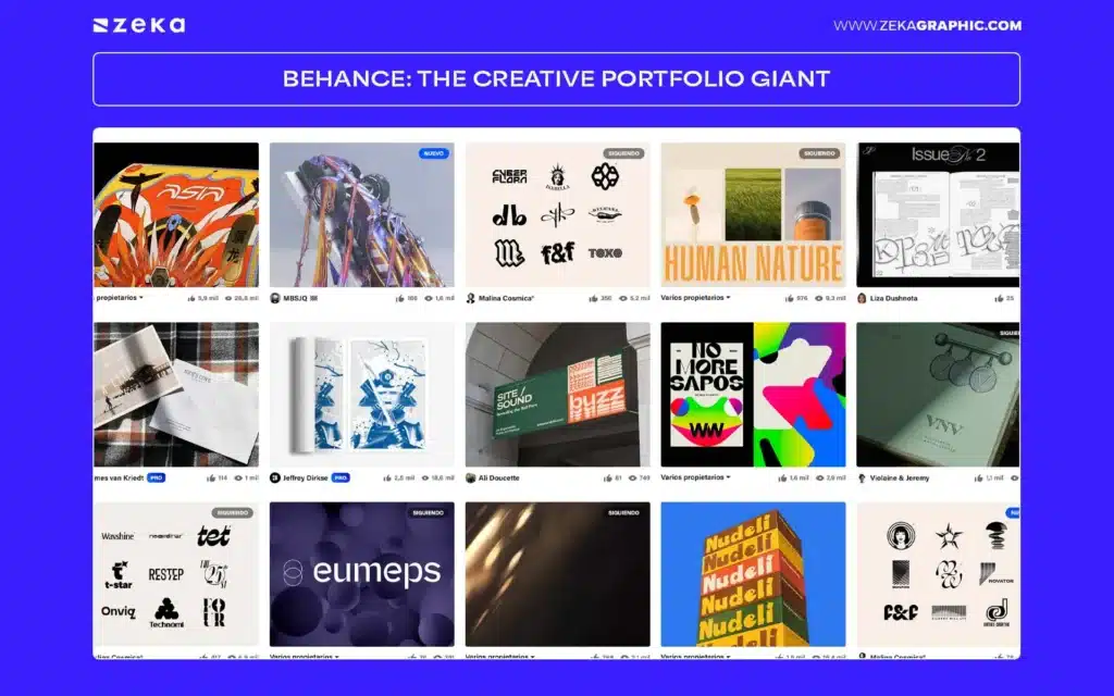 Behance gallery showcasing diverse creative portfolios and artwork.