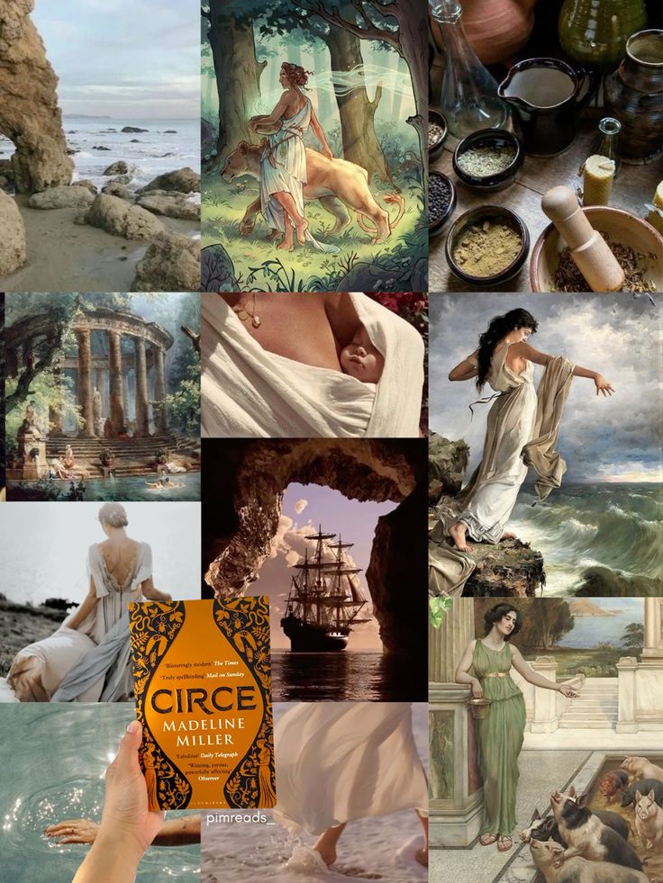 Circe by Madeline Miller Fantasy collage inspired by Circe by Madeline Miller, featuring mythical elements and Greek mythology art. | Sky Rye Design Fantasy collage inspired by Circe by Madeline Miller, featuring mythical elements and Greek mythology art.