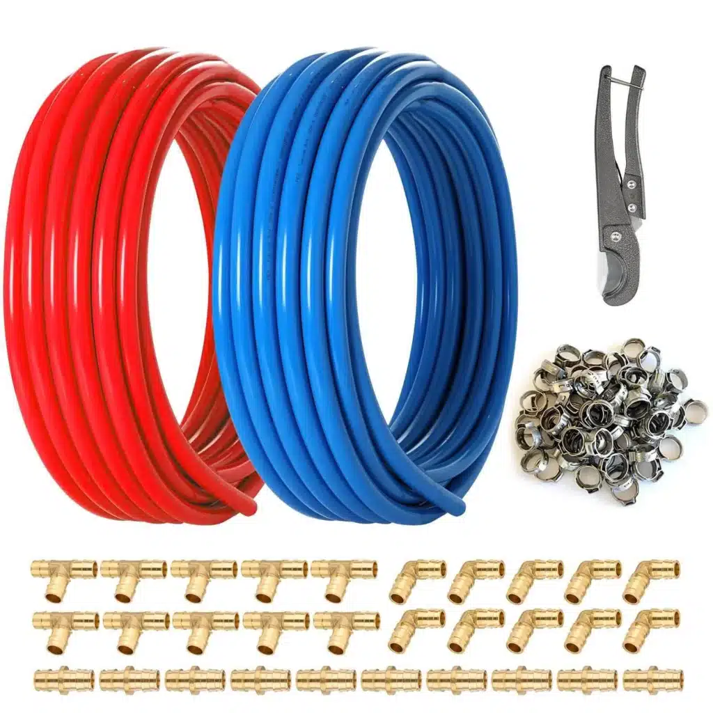 E99KIT_4cf42590-63e6-42a6-930a-59d2d66060e4_1600x Red and blue PEX tubing kit with fittings, clamps, and cutter for plumbing installations. | Sky Rye Design Red and blue PEX tubing kit with fittings, clamps, and cutter for plumbing installations.