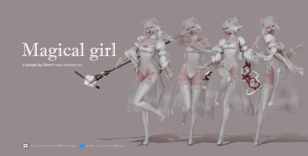 EqFJZp2h-W80Hh0u1-XznYSlz8-贝母 Magical girl in enchanting poses with a staff, white lace outfit, and long boots from Final Fantasy XIV. | Sky Rye Design Magical girl in enchanting poses with a staff, white lace outfit, and long boots from Final Fantasy XIV.