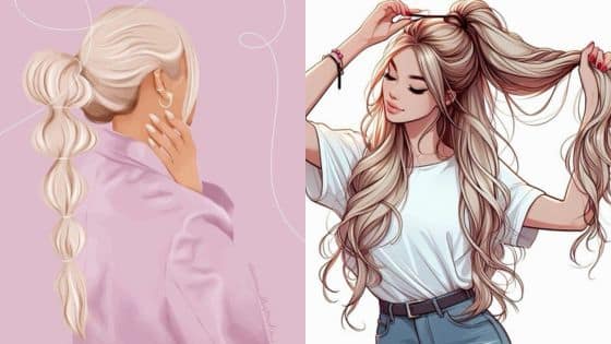 Get Ready to Rock Art The Ultimate Guide to Drawing Awesome Ponytails Illustrated women with stylish braided and wavy hairstyles, one in a pink outfit, the other in a white top and jeans. | Sky Rye Design Illustrated women with stylish braided and wavy hairstyles, one in a pink outfit, the other in a white top and jeans.