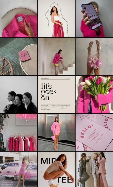 Collage of stylish pink-themed fashion, lifestyle, and motivational quotes for a vibrant and trendy Instagram feed.