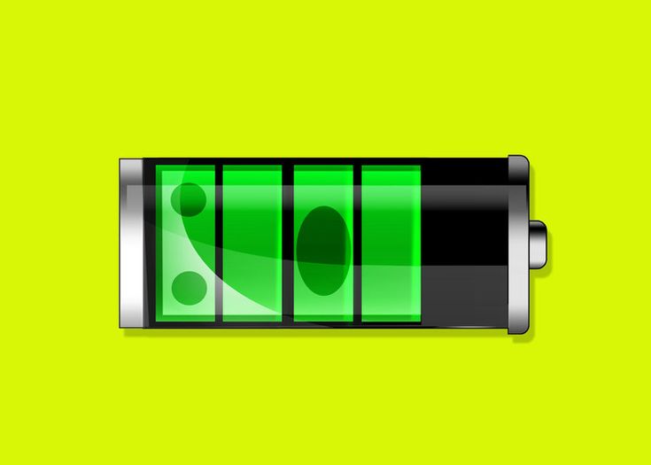 Green battery icon on bright yellow background, indicating full charge.
