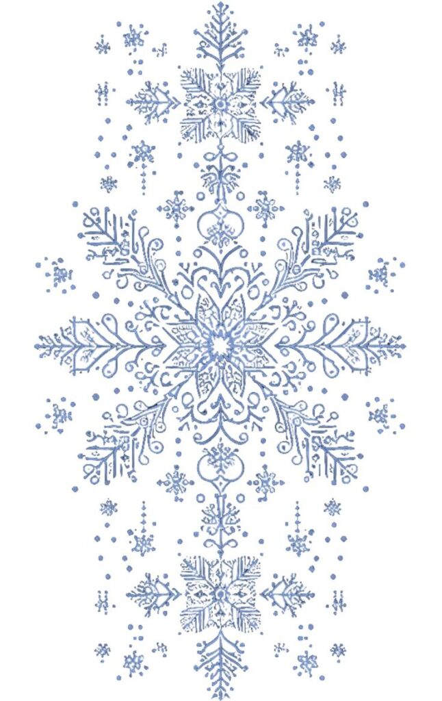 Intricate Symmetrical Snowflake Art Design Intricate blue snowflake illustration with detailed patterns on a white background. | Sky Rye Design Intricate blue snowflake illustration with detailed patterns on a white background.