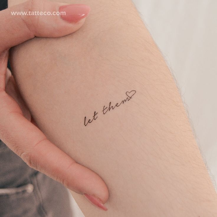 Let Them + Heart Temporary Tattoo - Set of 3 Minimalist let them script tattoo on forearm with heart, close-up view. | Sky Rye Design Minimalist let them script tattoo on forearm with heart, close-up view.