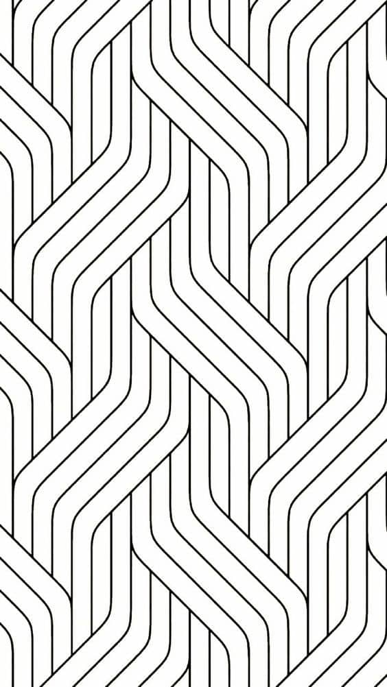 Geometric black and white line pattern with interlocking zigzag design.