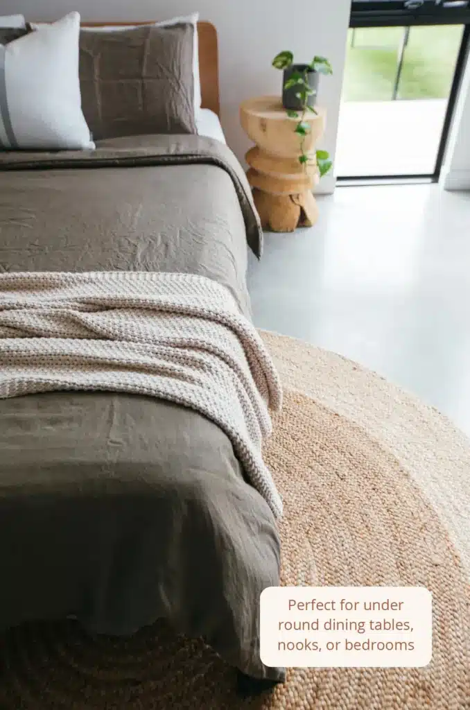 RFG_Ananda_2_1024x Cozy bedroom with green bedding, woven rug, wooden table, and plant near patio door. Ideal for stylish decor ideas. | Sky Rye Design Cozy bedroom with green bedding, woven rug, wooden table, and plant near patio door. Ideal for stylish decor ideas.