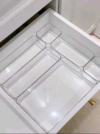 SHEIN 1 Empty kitchen drawer organizer with clear compartments for cutlery and utensils. | Sky Rye Design Empty kitchen drawer organizer with clear compartments for cutlery and utensils.