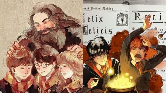 Super Easy Drawing Ideas Illustrated characters with a bearded man, and potion-making scene with glowing cauldron, magical book in background. | Sky Rye Design Illustrated characters with a bearded man, and potion-making scene with glowing cauldron, magical book in background.