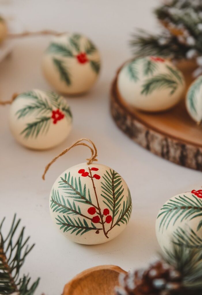 Super Simple Salt Dough Ornament Crafts to Try Cream Christmas ornaments with pine branch and berry design, perfect for holiday decor. | Sky Rye Design Cream Christmas ornaments with pine branch and berry design, perfect for holiday decor.