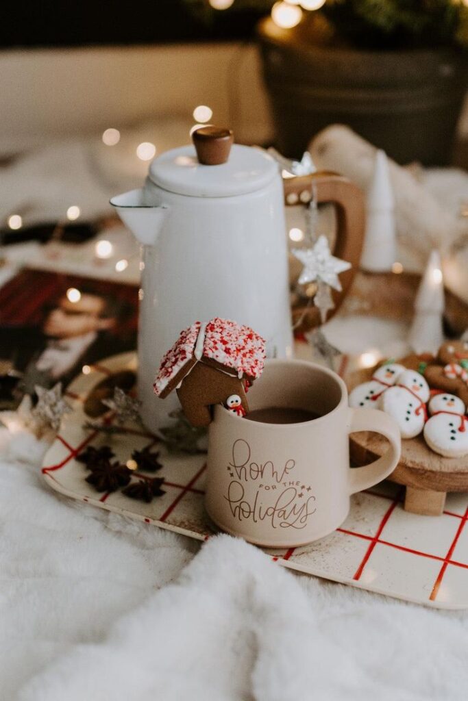 This item is unavailable - Etsy Cozy holiday setup with a festive mug, gingerbread house, and teapot on a tray surrounded by lights and star decor. | Sky Rye Design Cozy holiday setup with a festive mug, gingerbread house, and teapot on a tray surrounded by lights and star decor.