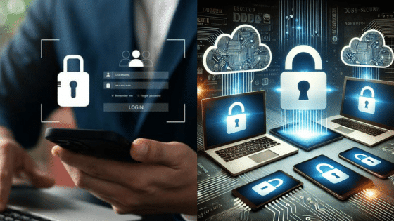 Viewing Deck Blog 1 Secure login screen on phone, and digital locks on laptops and tablets, symbolizing cybersecurity and data protection. | Sky Rye Design Secure login screen on phone, and digital locks on laptops and tablets, symbolizing cybersecurity and data protection.