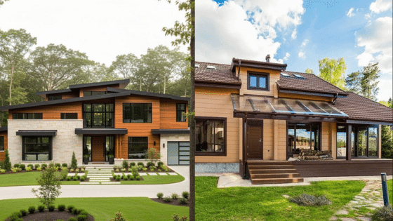Viewing Deck Blog 1 Modern two-story homes with landscaped gardens and large windows, set in a lush, green environment. | Sky Rye Design Modern two-story homes with landscaped gardens and large windows, set in a lush, green environment.