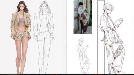 Viewing Deck Blog - 2025-10-03T121525571 Fashion illustration with completed and sketch designs of two models, showcasing trendy outfits and stylish poses. | Sky Rye Design Fashion illustration with completed and sketch designs of two models, showcasing trendy outfits and stylish poses.