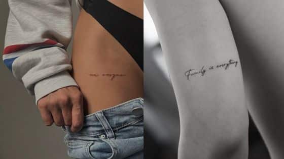 Viewing Deck Blog - 2025-10-26T190911887 Two minimalist text tattoos on skin: we are together on torso and Family is everything on arm in elegant script. | Sky Rye Design Two minimalist text tattoos on skin: we are together on torso and Family is everything on arm in elegant script.