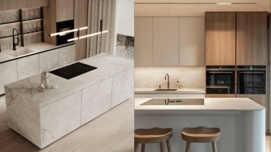 Viewing Deck Blog Modern kitchen designs with marble islands and wooden cabinets, featuring minimalist decor and bar stools. | Sky Rye Design Modern kitchen designs with marble islands and wooden cabinets, featuring minimalist decor and bar stools.