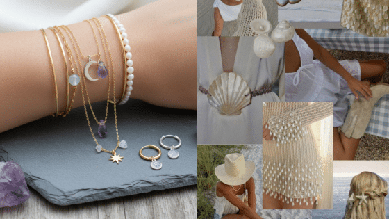 Viewing Deck Blog Stacked bracelets and rings with seashell-themed boho attire. Coastal vibes and beach-inspired fashion. | Sky Rye Design Stacked bracelets and rings with seashell-themed boho attire. Coastal vibes and beach-inspired fashion.
