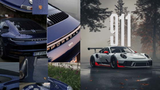 Viewing Deck Blog копия 15 Collage of Porsche 911 images showcasing car details and a stylized GT3 model in a forest setting. | Sky Rye Design Collage of Porsche 911 images showcasing car details and a stylized GT3 model in a forest setting.