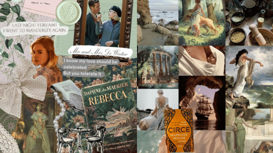 Viewing Deck Blog копия 23 Aesthetic collage featuring books Rebecca and Circe, vintage art, and seaside landscapes for a dreamy, nostalgic vibe. | Sky Rye Design Aesthetic collage featuring books Rebecca and Circe, vintage art, and seaside landscapes for a dreamy, nostalgic vibe.